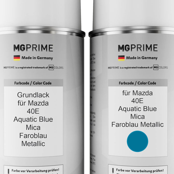 MG PRIME Autolack Sprühdosen Set für Mazda 40E Aquatic Blue Mica/Faroblau Metallic Grundlack Basisla