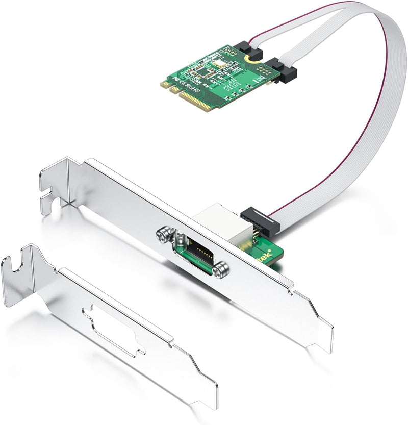 10Gtek M.2 A+E Key 2.5G Gigabit Ethernet Network Card, 18-cm Cable Length 2.5G(M.2 A+E Key) 1-RJ45,