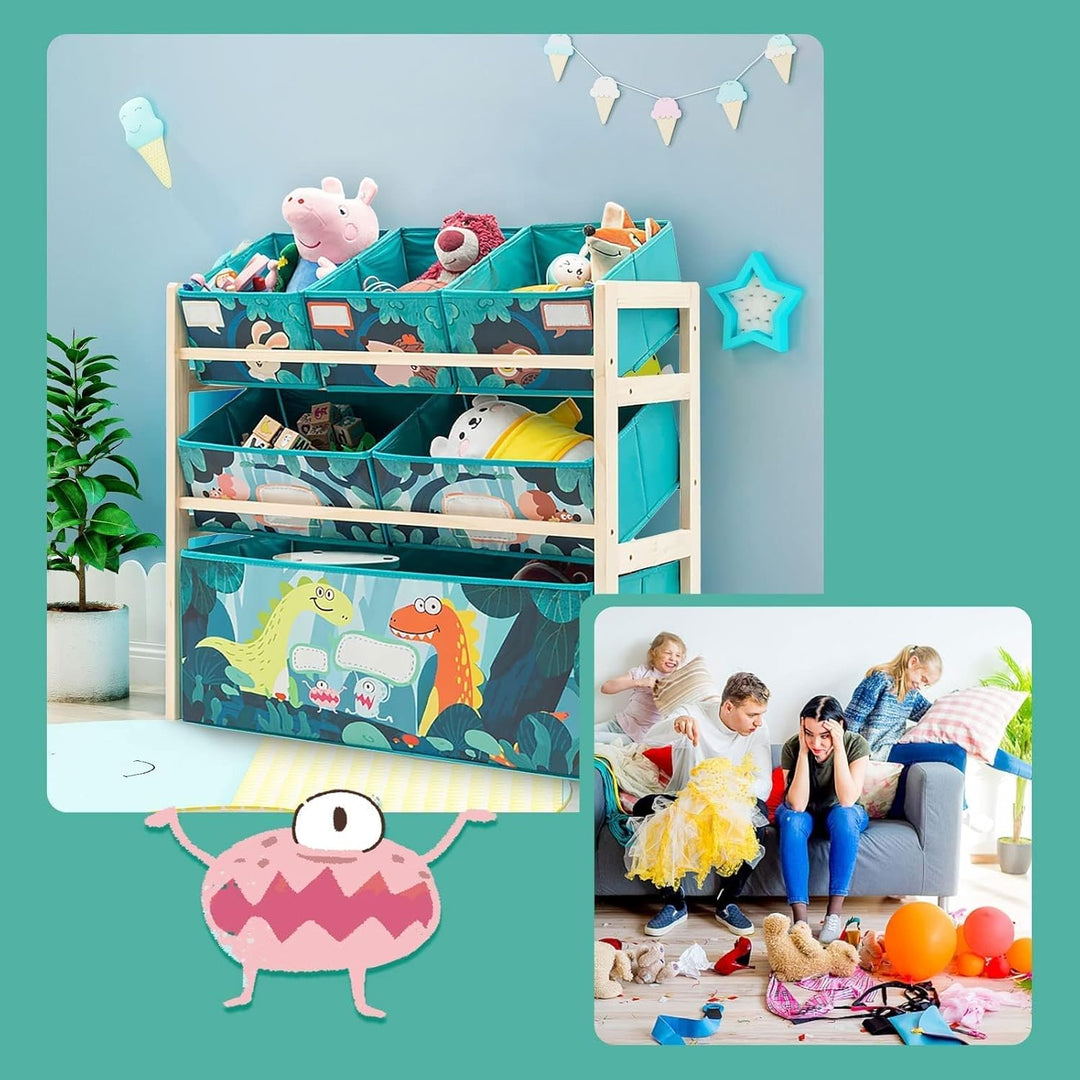 NUKied Spielzeug-Organizer|Aufbewahrungsregal|3-stöckiges Holzregal für Kinder mit Regalboxen|Bücher