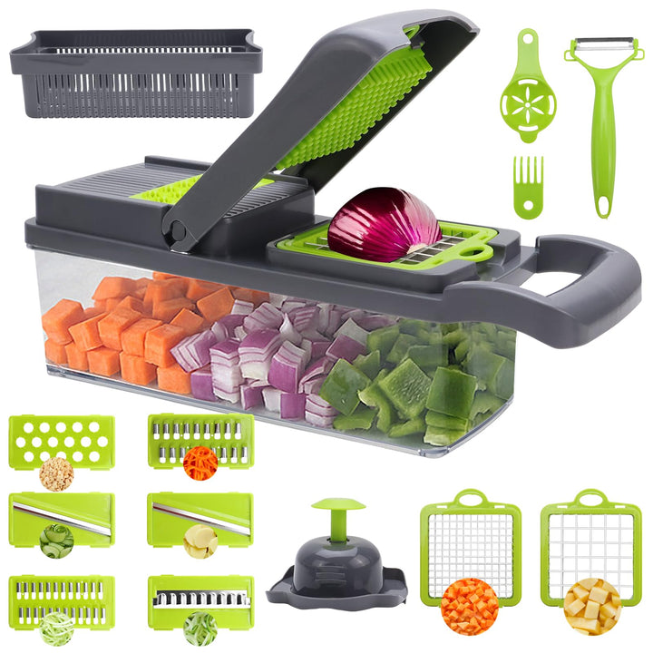 16 In 1 Gemüseschneider Manuell Mandoline Vegetable Chopper Gemüse Zerkleinerer Würfelschneider Vegg