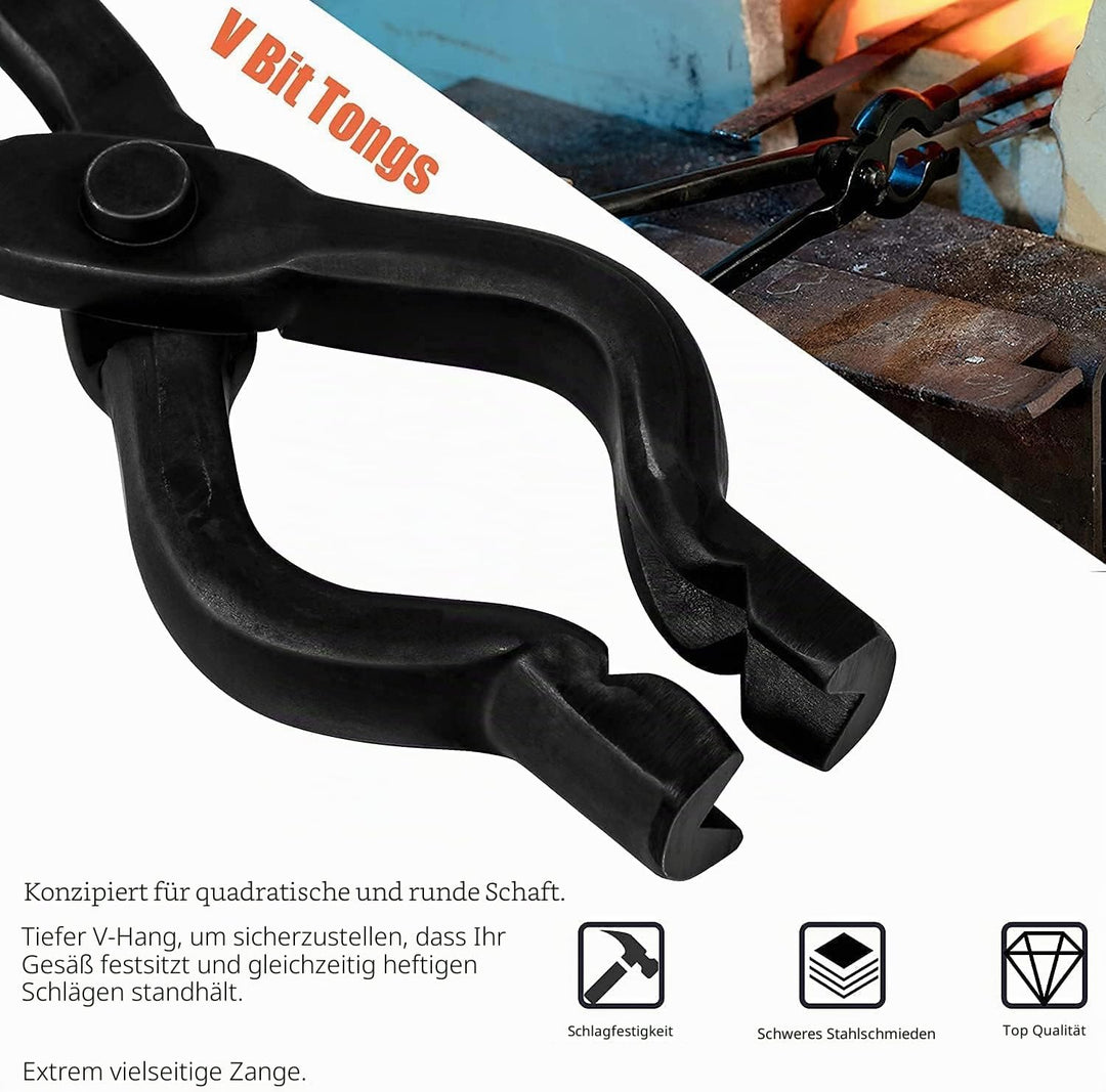 Schmiedzange Schmied Forge Werkzeugset Schmiedwerkzeug Schmied Amboss Werkzeugset，V-Bit-Zange & Wolf
