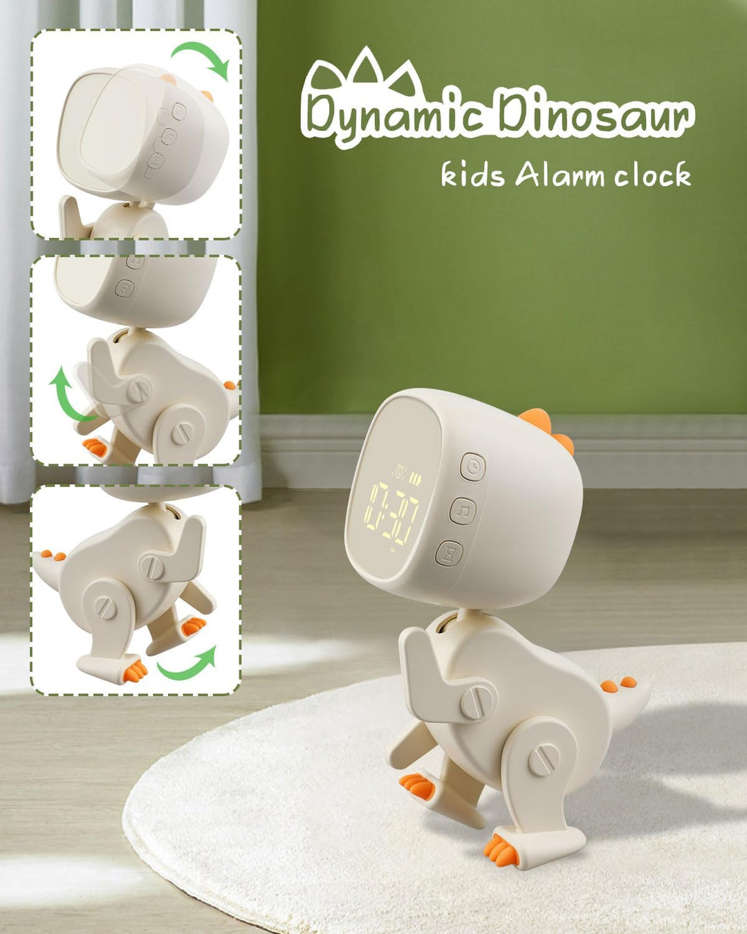 Digitaler Kinder Wecker Jungen Mädchen,Drei Alarmes,Dinosaurier Wecker mit Variabler Form,Schlummer,