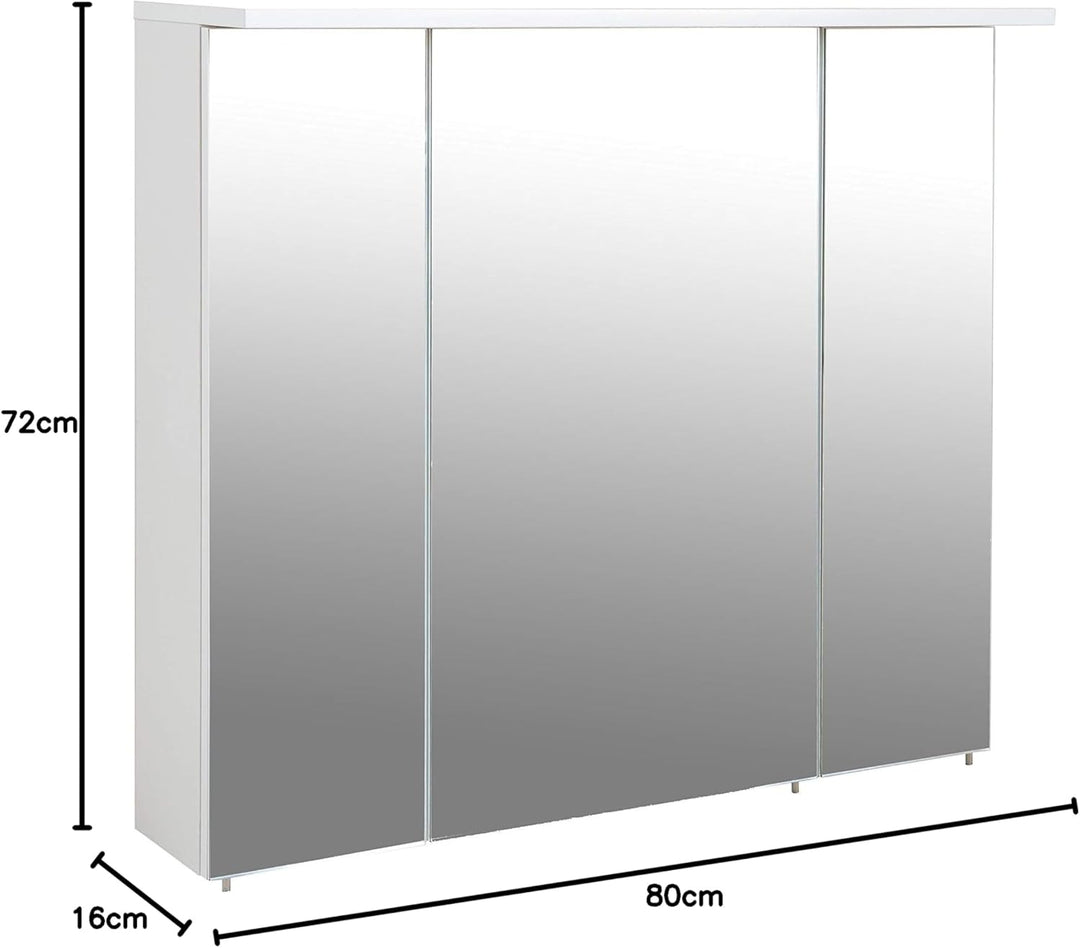 Schildmeyer Spiegelschrank 800.1 Profil Weiss Glanz, 80 x 16 x 72,3 cm, 80 x 16 x 72,3 cm