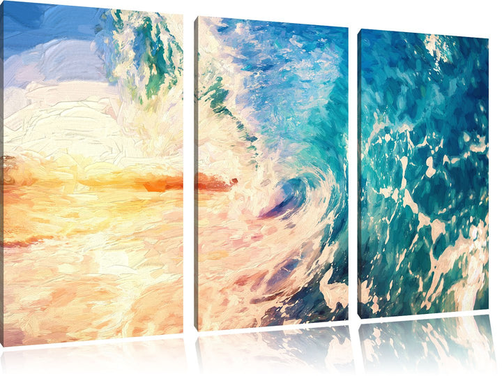 Pixxprint Riesen Welle bei Sonnenaufgang als Leinwandbild/Grösse: 3 Teilig (120x80) cm/Wandbild/Kuns