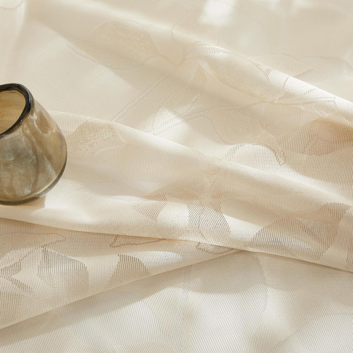 Treatmentex Durchsichtig Spitze Vorhang Jacquard Gardinen mit Ösen Blättermuster Halbtransparente Vo