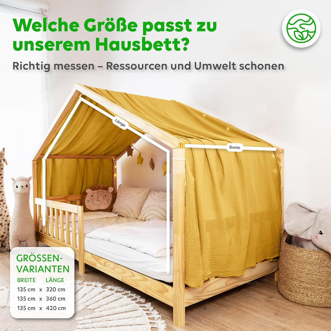 lilimaus Hausbett Himmel [Gelb] - Betthimmel Hausbett aus 100% Baumwolle Musselin Handmade - Stoffhi