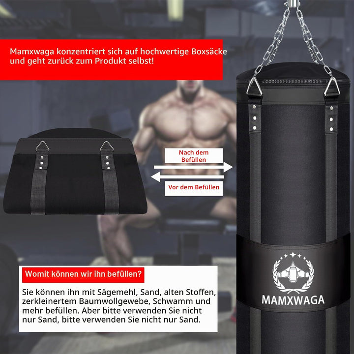 Canvas Boxsack für Erwachsene, 120 cm Schwerer Punchingsäcke Aufhängen Ungefüllt, Canvas Punching Ba