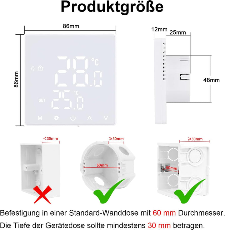 CNBINGO Thermostat Fussbodenheizung WLAN Smart Thermostat Heizung Digital Raumthermostat Fussbodenhe