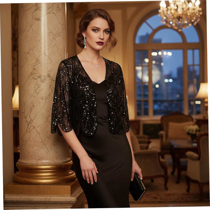1920er-Jahre-Flapper-Schal mit glitzernden Fransen, weiches Polyester-Braut-Capelet für Hochzeit, Pa