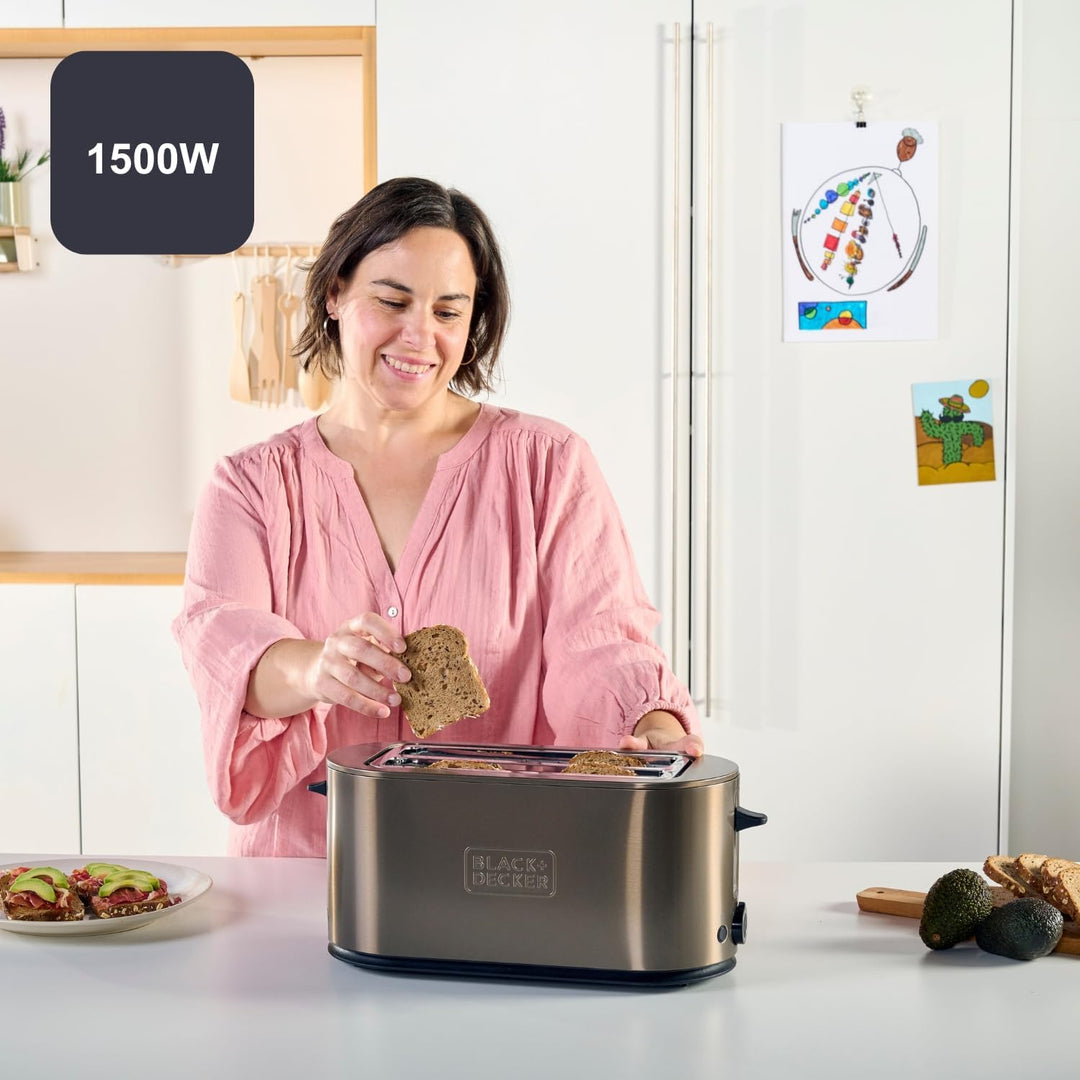 BLACK+DECKER - Extra Breiter Toaster 1500W | Schlitze 260x42 mm | 7 Bräunungsstufen | 6 Glimmer-Heiz
