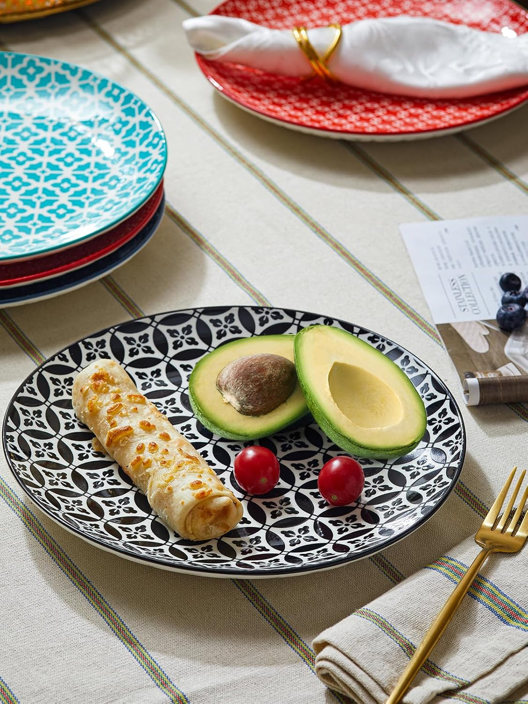DOWAN Speiseteller 6er Set, Ø 21,5 cm Porzellan Dessertteller und Salatteller, Servierteller für Vor