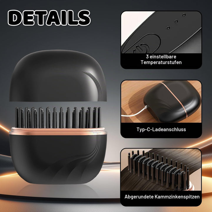 Mini Glättbürste Kabellos, 2026 Neu Haarglätter Bürste, Mini Tragbare Bürste Glätten, Kabellose Glät
