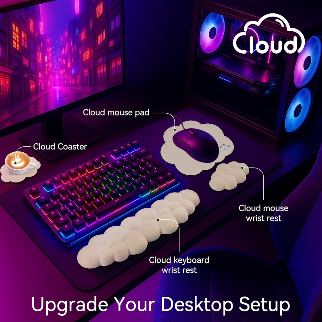 Memory‑Schaum Cloud Handballenauflage Tastatur‑Set, 4‑in‑1: Ergonomische Tastatur Handballenstütze &
