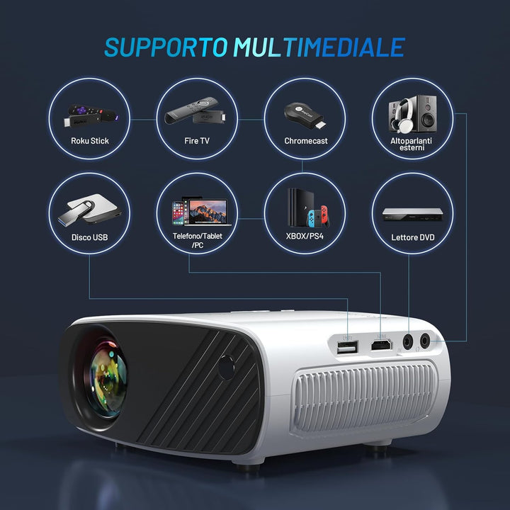 Mini Beamer, ELEPHAS WiFi Beamer Full HD 1080P 8000 Lux Tragbarer Beamer, kompatibel mit Android/iOS