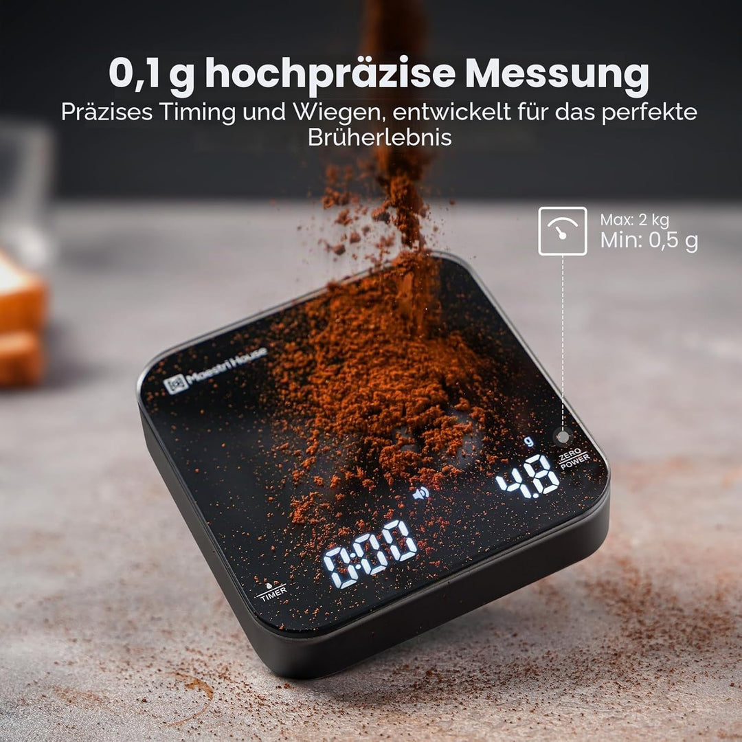 Maestri House Mini-Kaffeewaage mit Timer, Wiederaufladbare Espresso Waage, Präzise 2kg/0,1g Waage fü