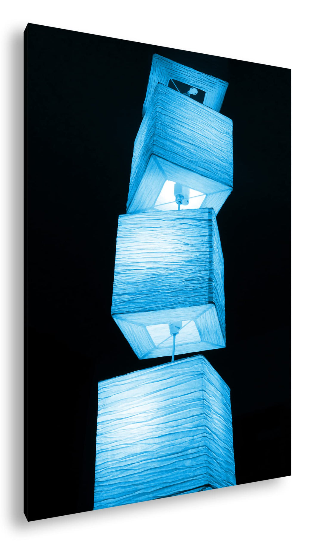 deyoli leuchtende Lampenreihe Format 80x60 Effekt: Monocrome Blau als Leinwandbild, Motiv fertig ger