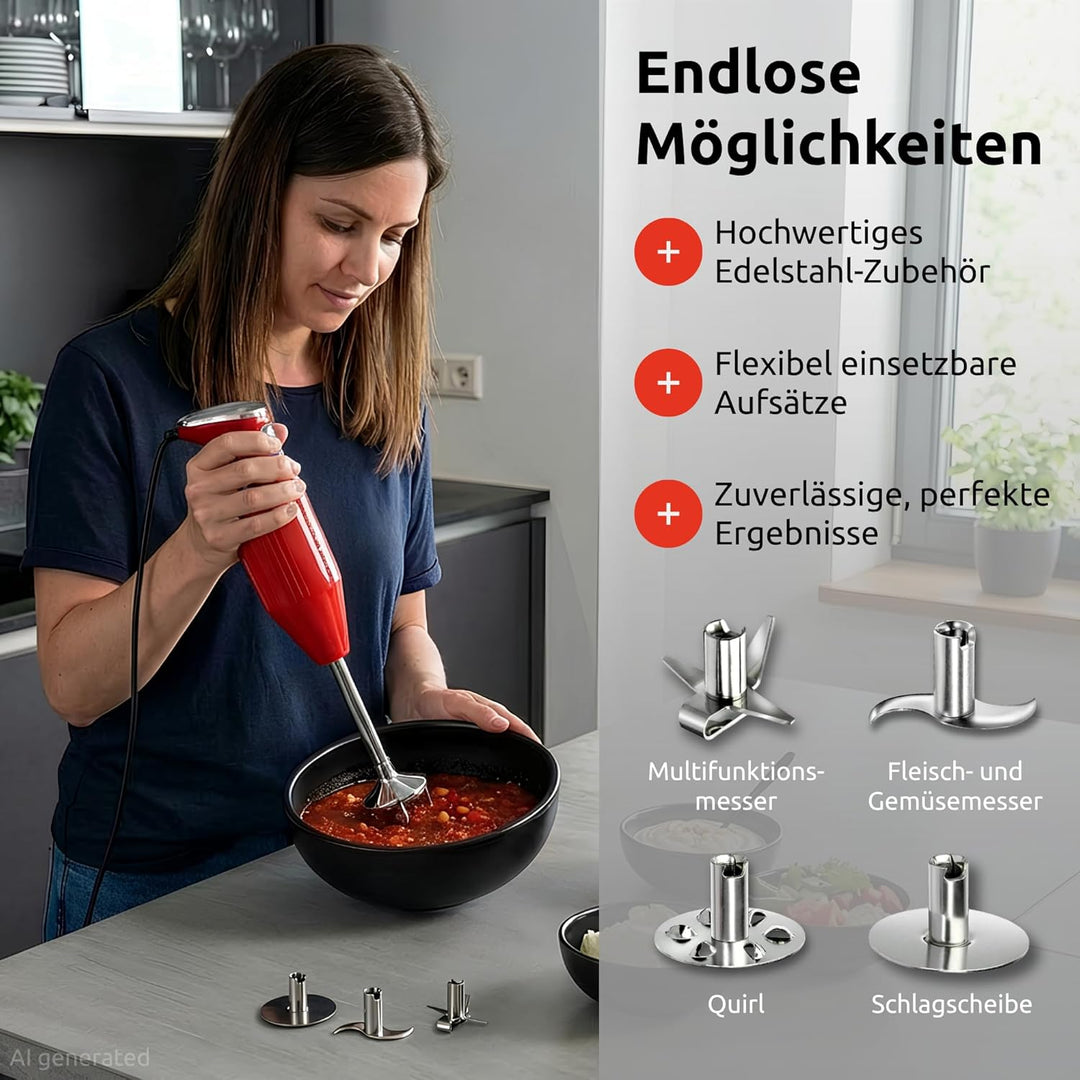 bamix Stabmixer Set M350 MAXX inkl. Multifunktions-, Fleisch-, Gemüsemesser, Quirl, Schlagscheibe au