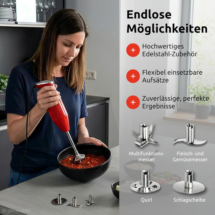 bamix Stabmixer Set M350 MAXX inkl. Multifunktions-, Fleisch-, Gemüsemesser, Quirl, Schlagscheibe au