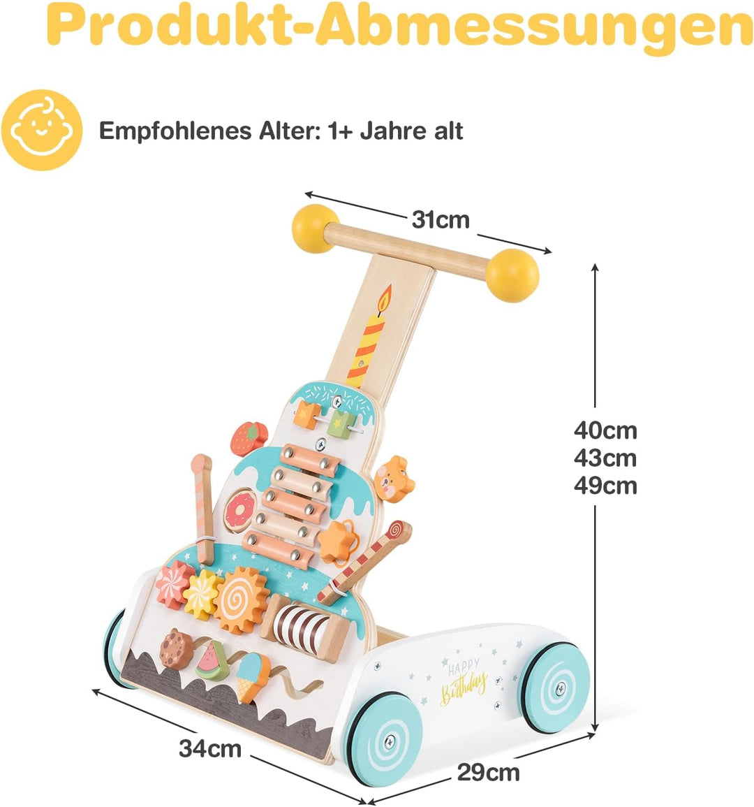 GOPLUS Lauflernwagen Holz, höhenverstellbarer Baby Lauflernhilfe, Baby Walker mit Xylofon &amp; Rutschbl