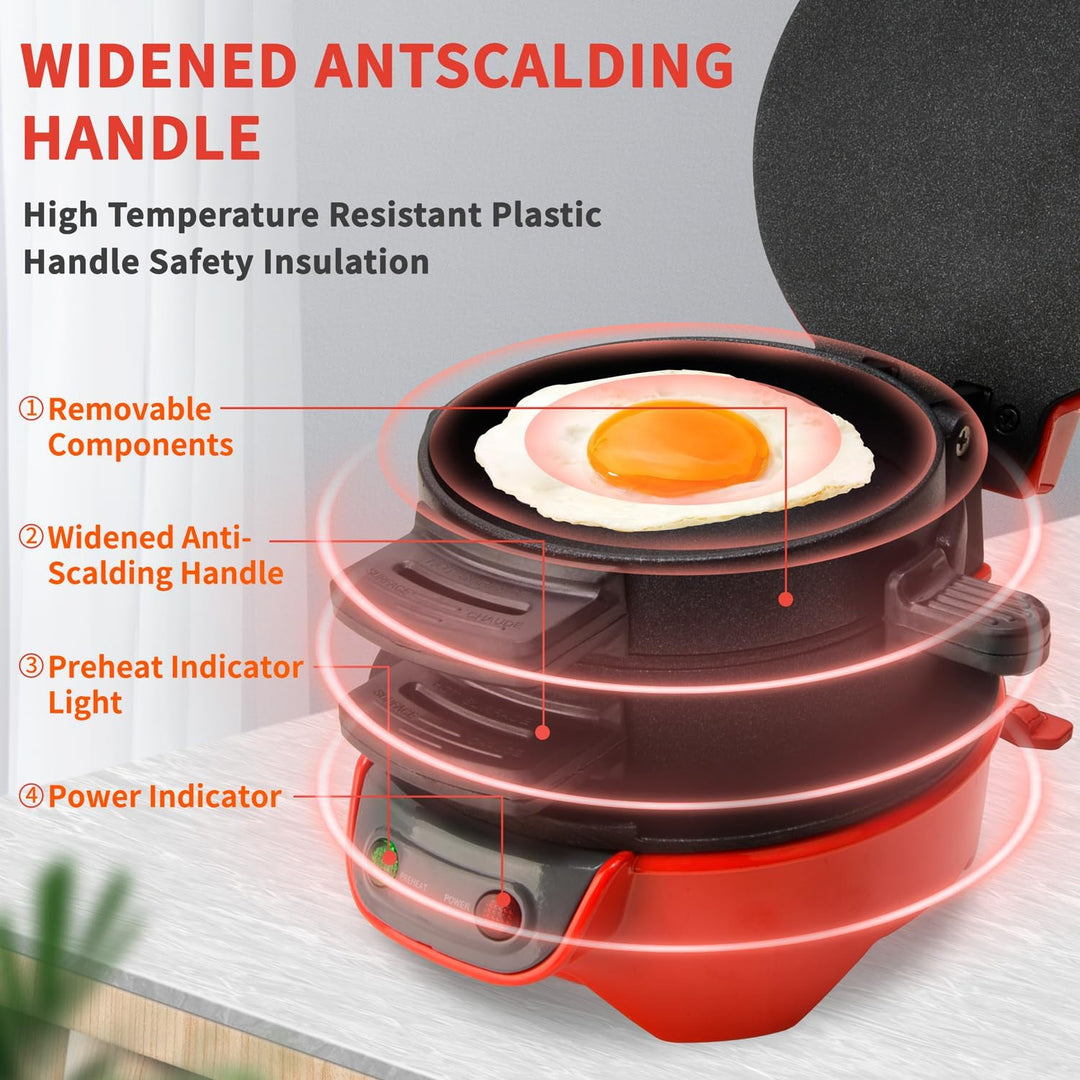 HENYEER Sandwich Toaster Burger Maker, mit Eierringe und Zeitschaltuhr, Effiziente Antihaft Heizplat