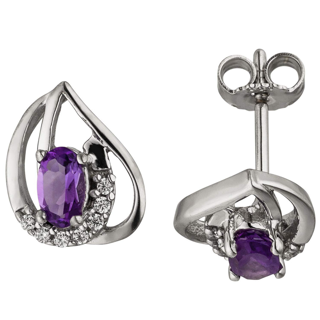 Jobo Damen-Ohrstecker aus 333 Weissgold mit Amethyst und 18 Zirkonia