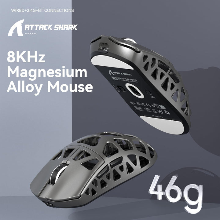 ATTACK SHARK R3 Magnesiumlegierungsmaus, kabellose 8K-Maus, 46 g SUPERLIGHT-Maus, PixArt PAW3395-Gam