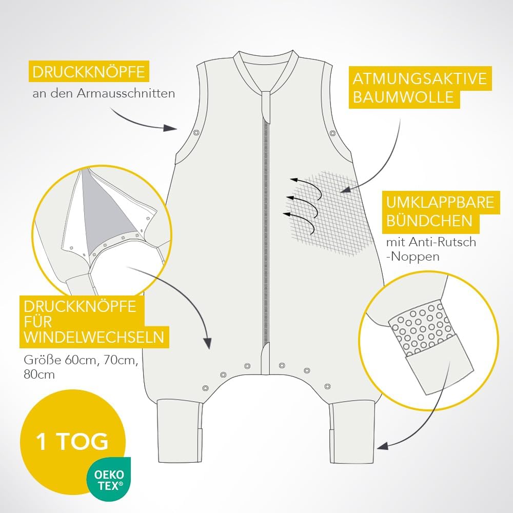 schlummersack Baby Schlafsack mit Füssen Sommer 1 Tog dünn | Schlafsack mit Beinen und verlängerten