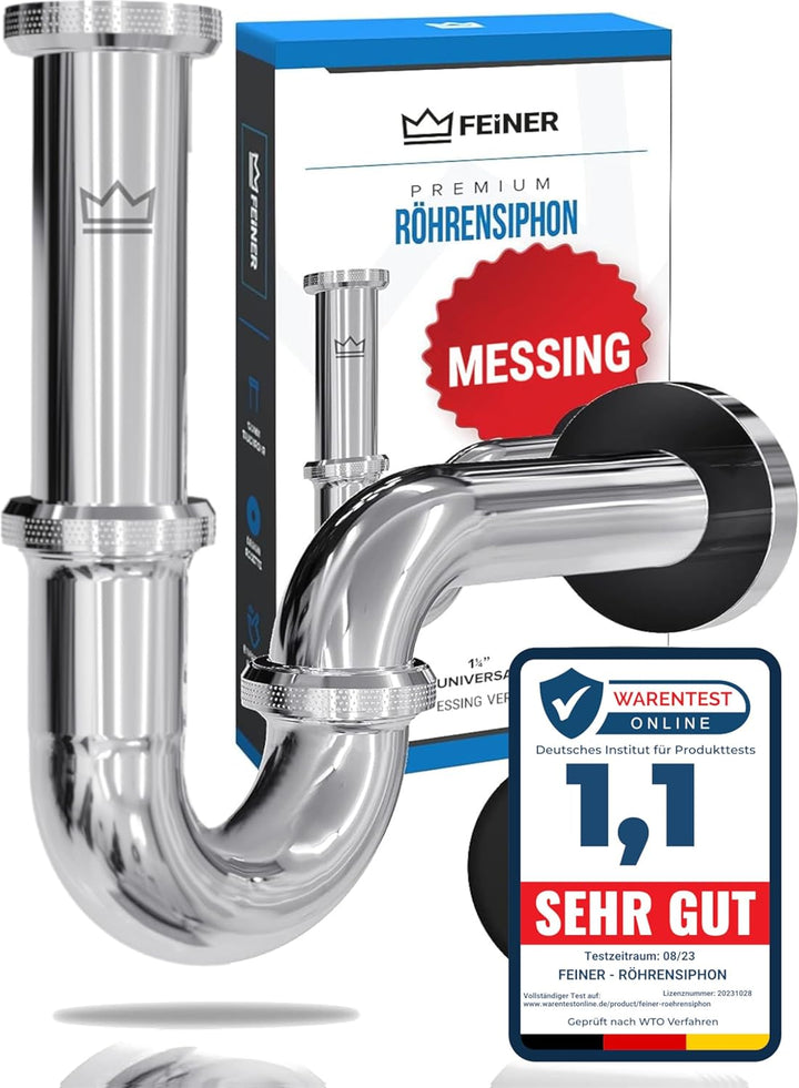 FEINER® Universal Siphon Waschbecken aus Chrom 1 1/4" Komplettset alles dabei, Tauchrohr 2-12 cm Höh