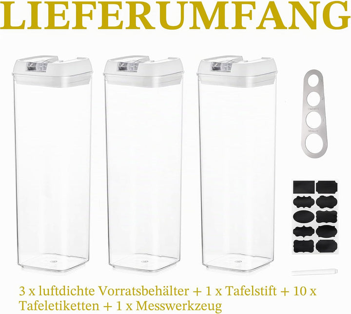 Pastabehälter für Speisekammer Grosser Spaghetti und Nudelbehälter, 3er-Set Durchsichtiges Müsli Auf