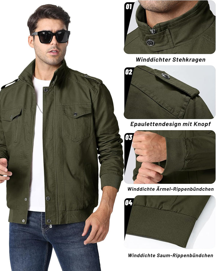 MAGCOMSEN Herren Übergangsjacke Cargo Outdoorjacke Winddicht Frühling Jacke Militär Armee Fliegerjac