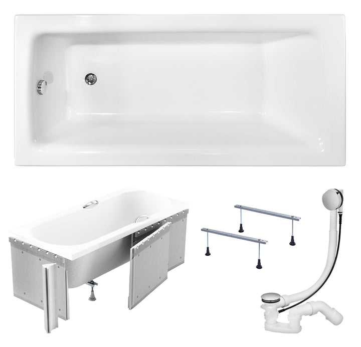 KOLMAN Badewanne TALIA Rechteck 160x75 mit Styroporverkleidung, Ablaufgarnitur und Füssen Komplettse