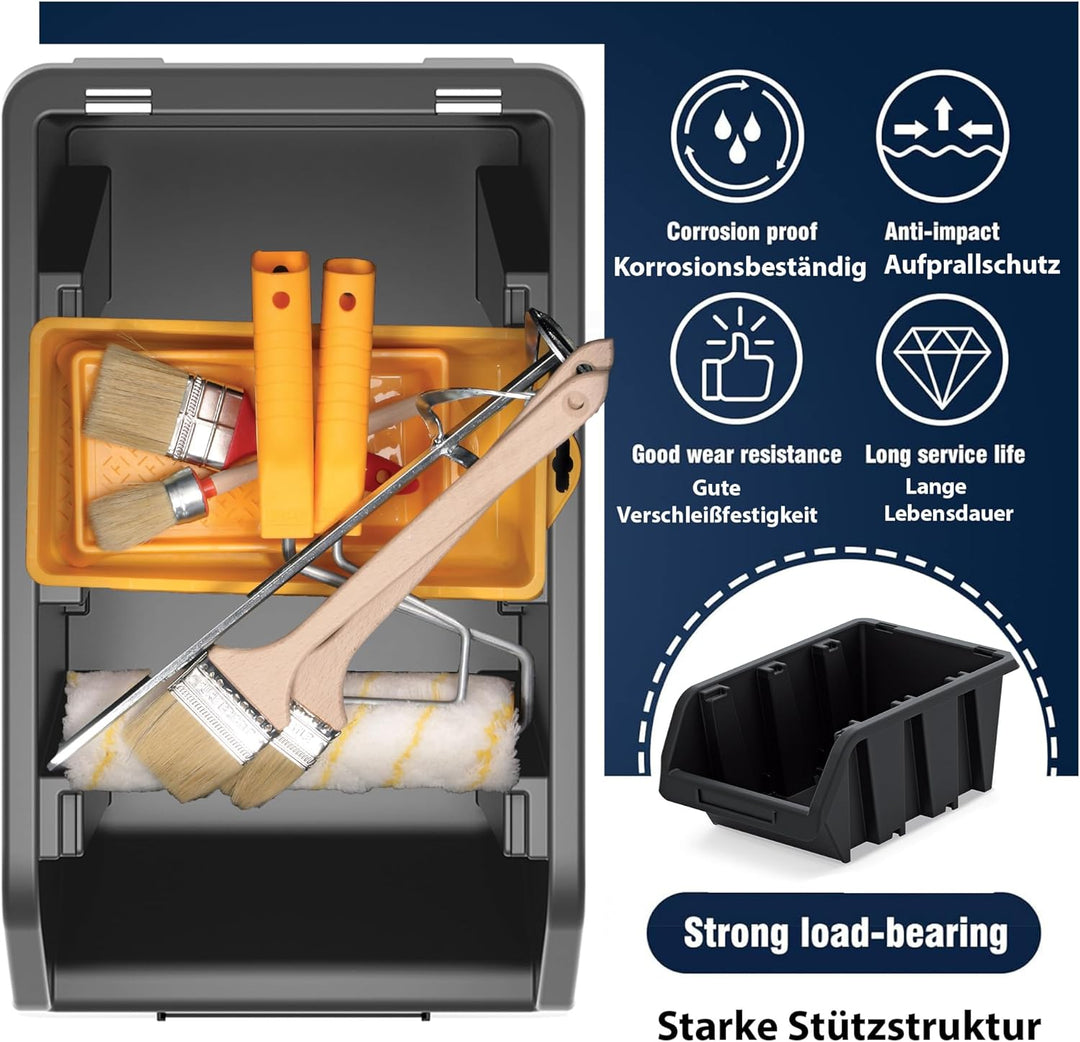 Werkstatt-Stapelkiste, Stapelbox aus PP Kunststoff, Sichtbox Stapelbox, Lagerboxen für Werkzeugswand