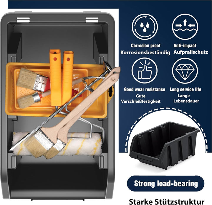 Werkstatt-Stapelkiste, Stapelbox aus PP Kunststoff, Sichtbox Stapelbox, Lagerboxen für Werkzeugswand