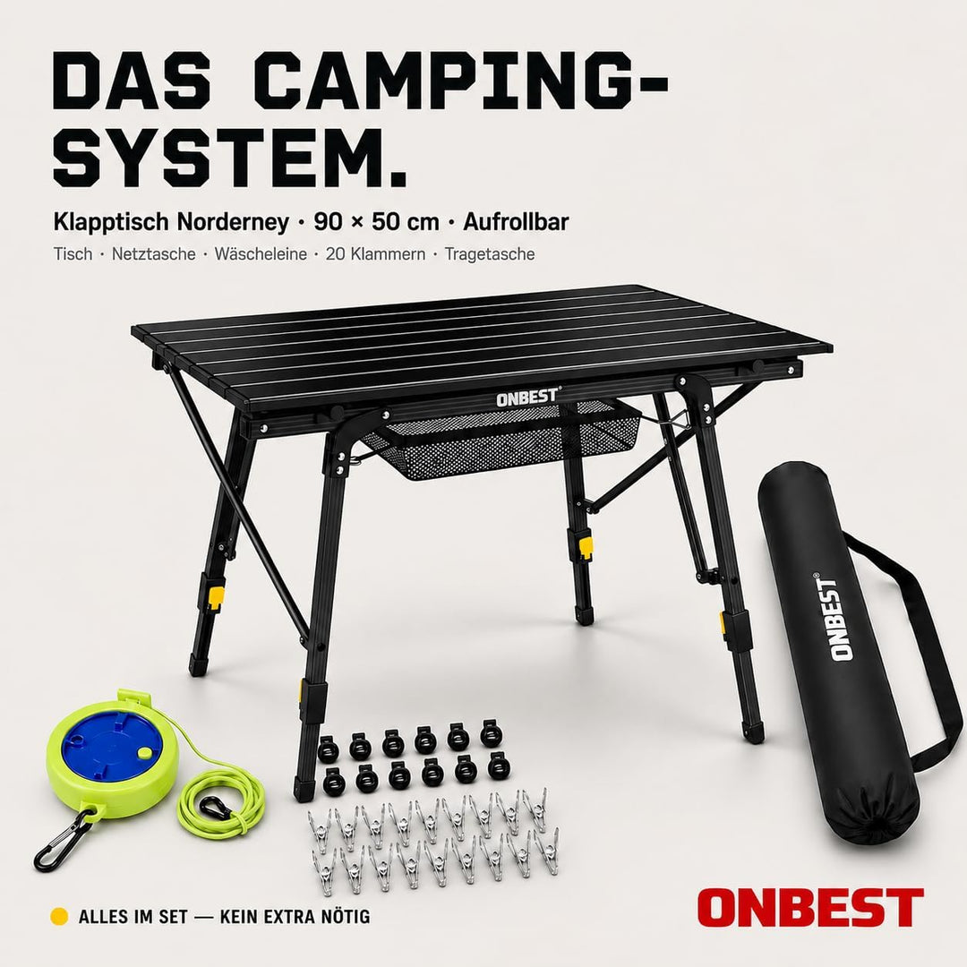 ONBEST Camping Klapptisch – Campingtisch klappbar – Angeltisch, Gartentisch 2 Personen – mit robuste