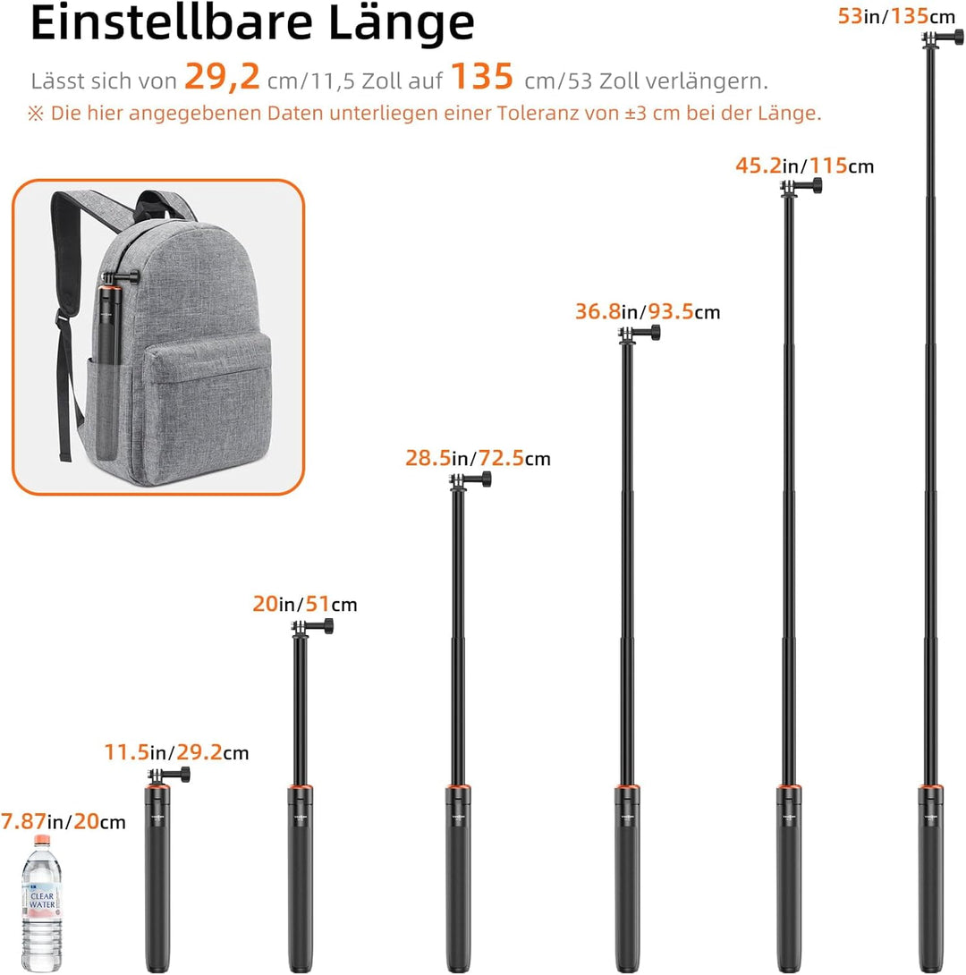 136cm Selfie Stick Stativ Set für DJI Osmo Action 5 Pro/4/3, Osmo 360, 2-in-1 Erweiterung Reisestati