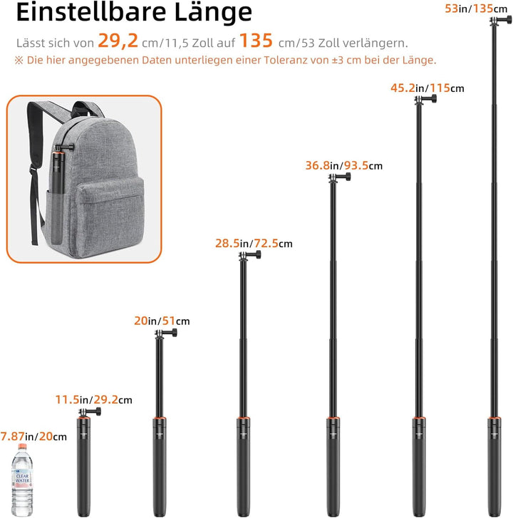 136cm Selfie Stick Stativ Set für DJI Osmo Action 5 Pro/4/3, Osmo 360, 2-in-1 Erweiterung Reisestati