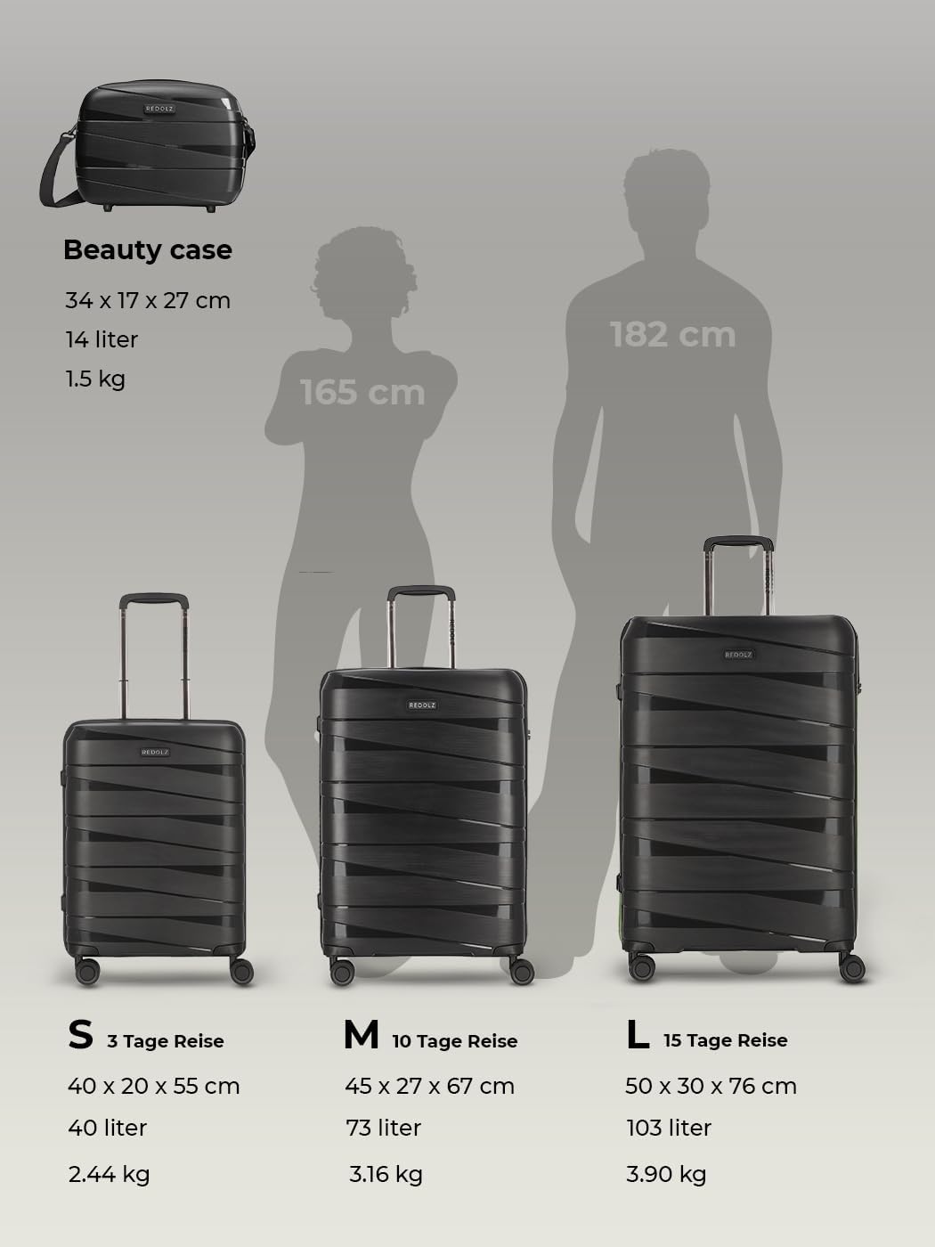 REDOLZ Hartschalen Kabinen-Koffer | Kleiner Trolley 40 x 20 x 55 cm aus hochwertigem, leichtem Polyp