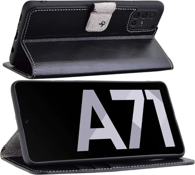 Suncase Book-Style Hülle kompatibel mit Samsung Galaxy A71 Leder Tasche (Slim-Fit) Lederhülle Handyt