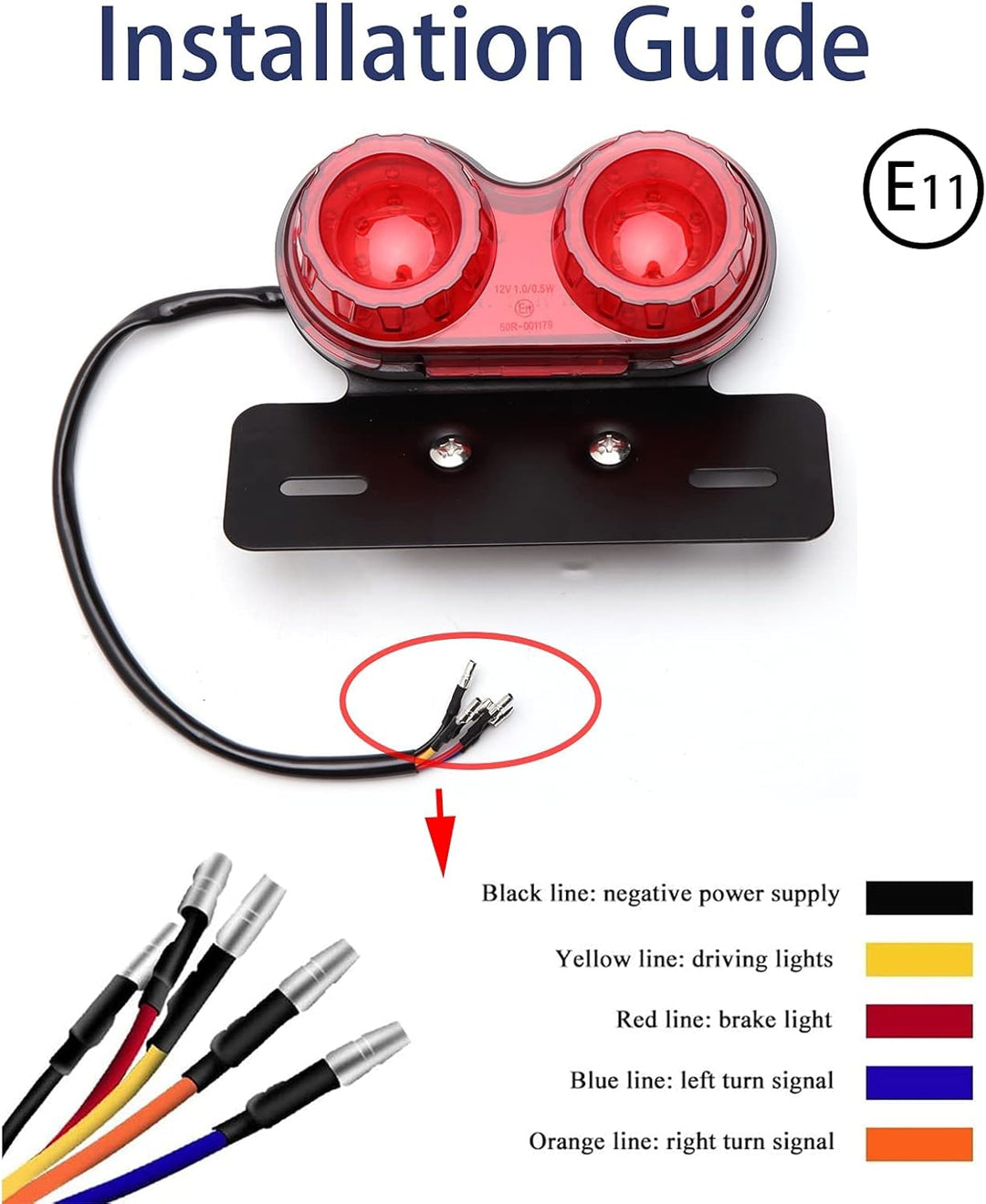 JMTBNO Motorrad Rücklicht LED Bremslicht Blinker Kennzeichnenleuchte mit Nummernschildhalter Univers