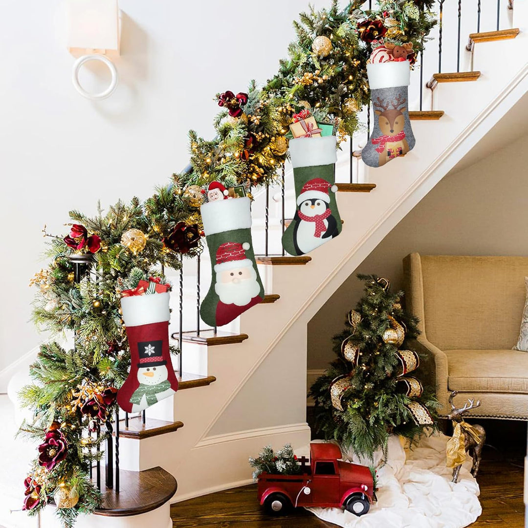ATSGJLZN Nikolausstrumpf,4er Weihnachtsstrumpf 49 * 25cm,Nnikolausstiefel mit 3D Christmas Decoratio