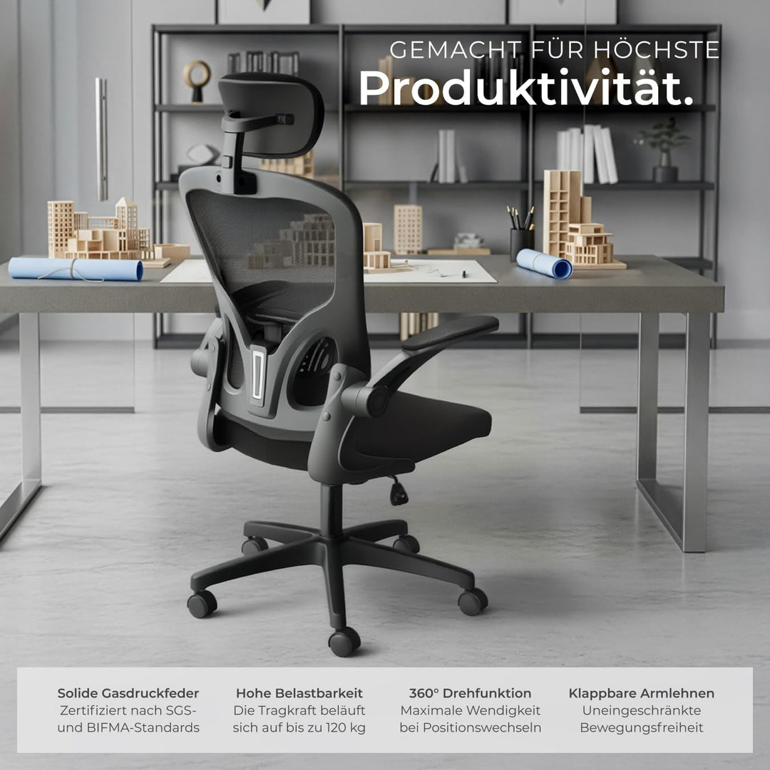 tectake® gepolsterter Gaming PC Bürostuhl, ergonomischer Stuhl mit Lendenwirbelstütze, Office Chair,