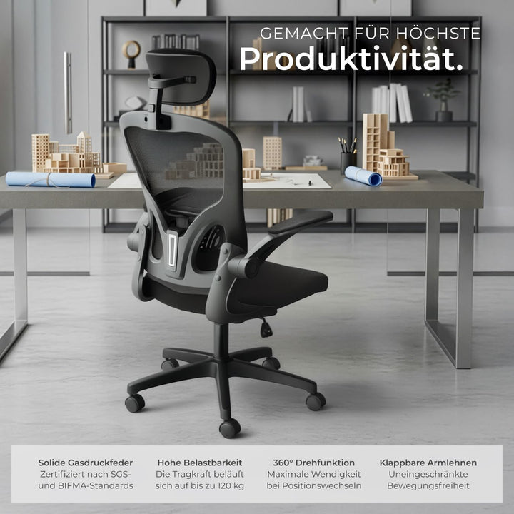 tectake® gepolsterter Gaming PC Bürostuhl, ergonomischer Stuhl mit Lendenwirbelstütze, Office Chair,