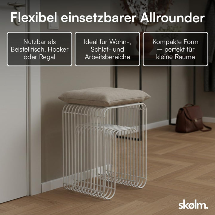skølm Vali Beistelltisch Weiss – Kleiner Couchtisch Metall – Sofatisch als Hocker & Regal nutzbar –
