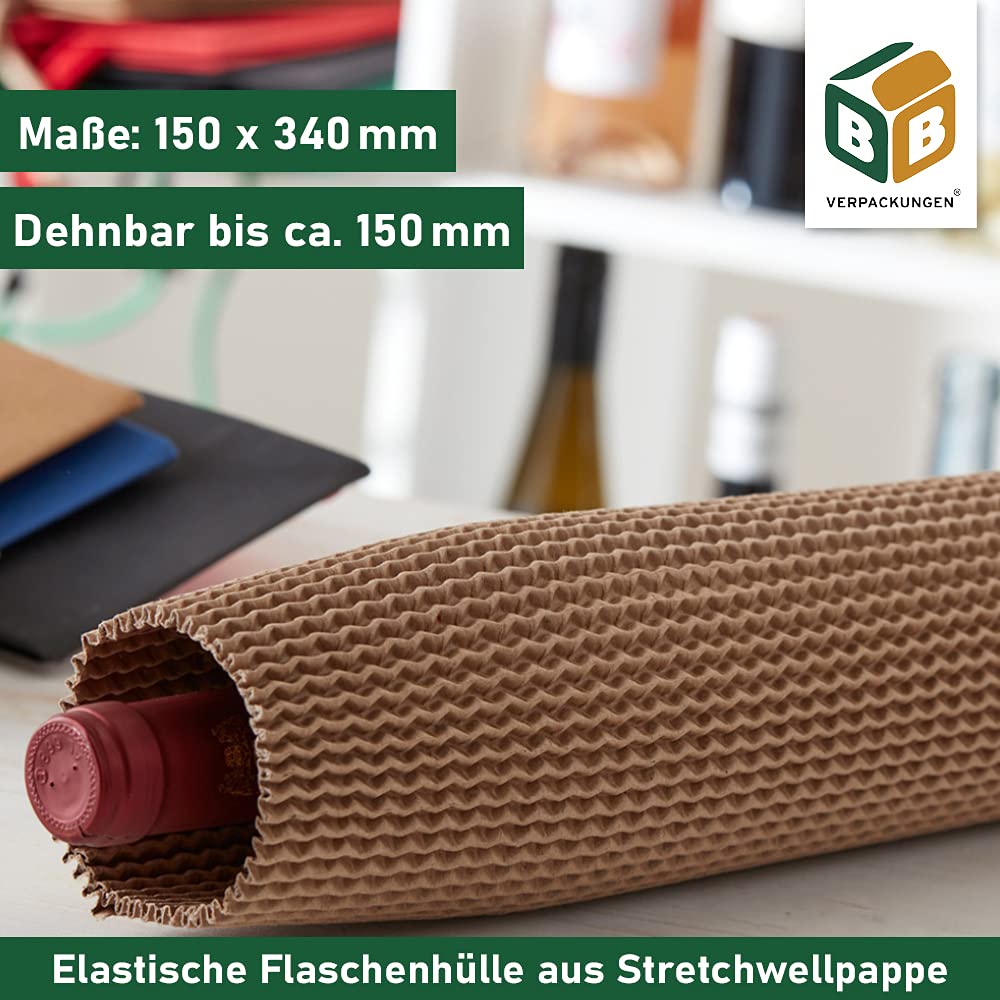 BB-Verpackungen 10 x Flaschenhüllen 150 x 340 mm (elastischer Flaschenschutz, Stretchwellpappe, saug
