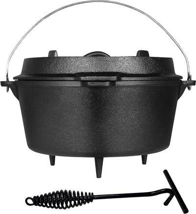 Ribelli BBQ Dutch Oven Füsse ca. 9,5 Liter schwarzes Gusseisen - Deckel - Henkel -