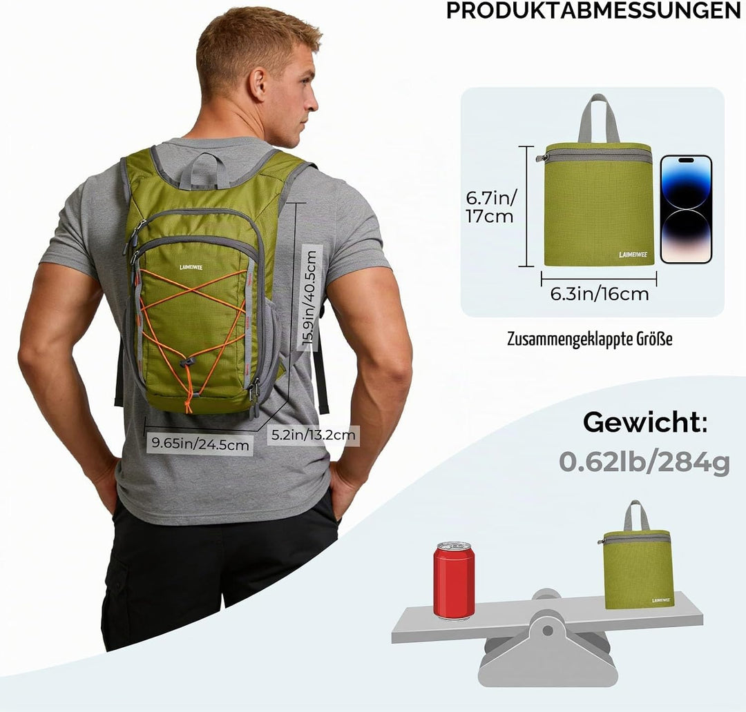 Faltbarer Wanderrucksack, Kleiner Tagesrucksack Ultraleicht für Herren &amp; Damen, Foldable Backpack, I