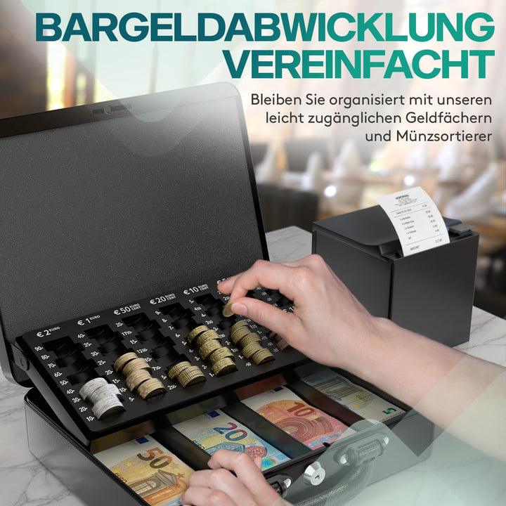 ACROPAQ Geldkassette - Abschliessbar, Mit Münzzählbrett, Gross, 30 x 24,5 x 9 cm, Mit 2 Schlüsseln,