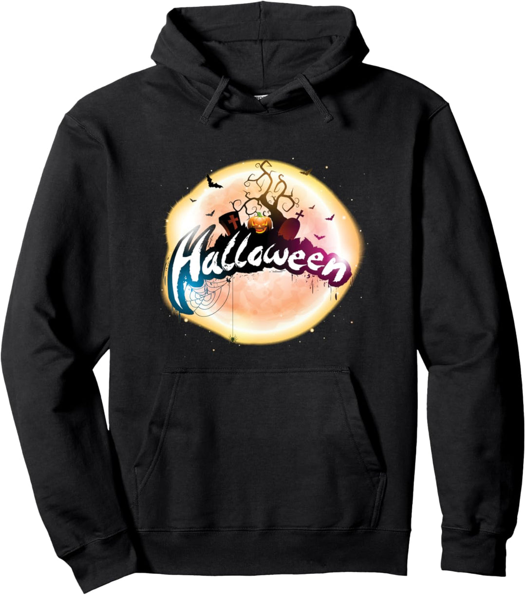 Kürbisbaum Fledermäuse Gräber Sterne Mond gruselig Halloween Pullover Hoodie