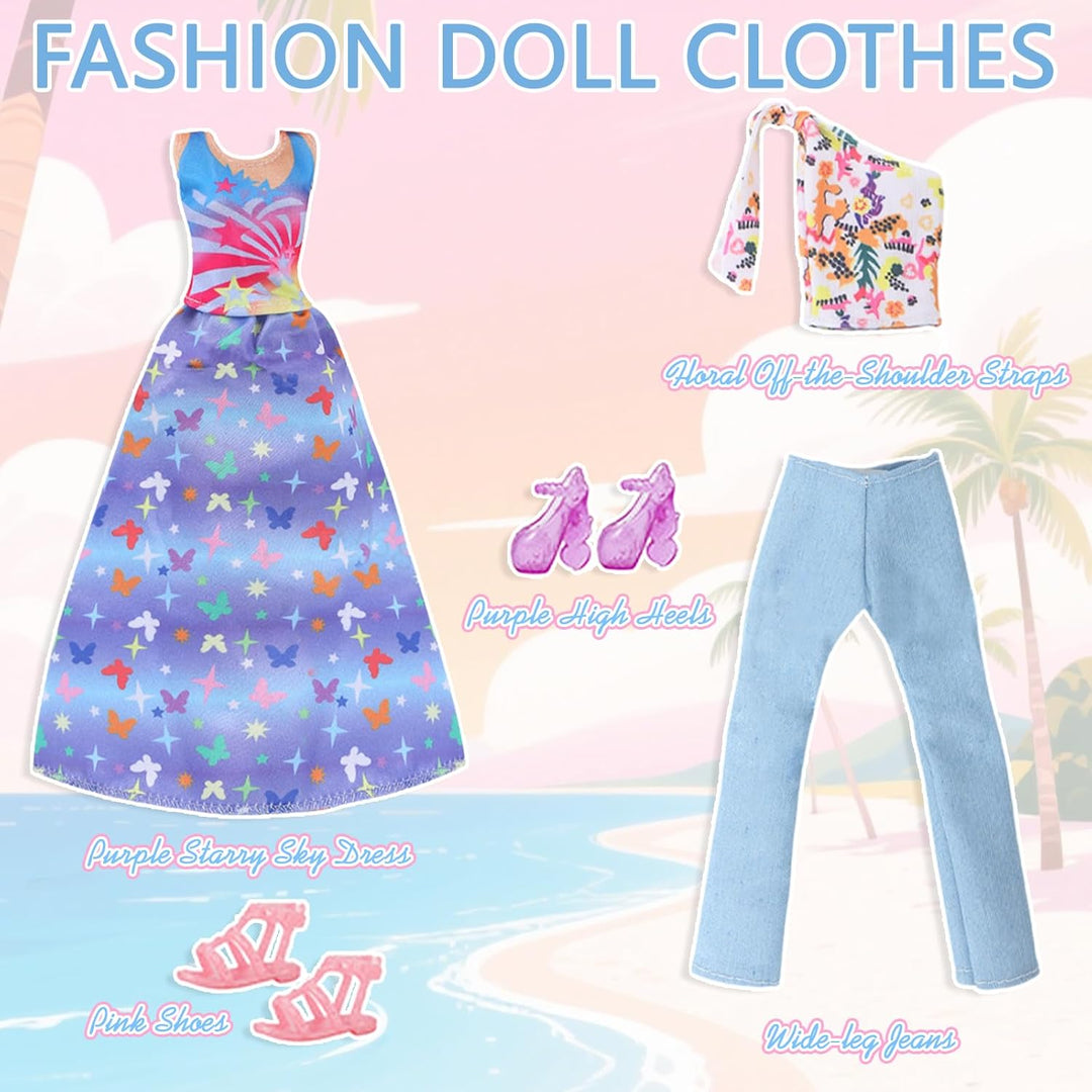 16 Kleidung Kompatibel mit Barbie Puppen, Rosa Puppenkleidung enthält 1 Meerjungfrauenkleid 2 Träger