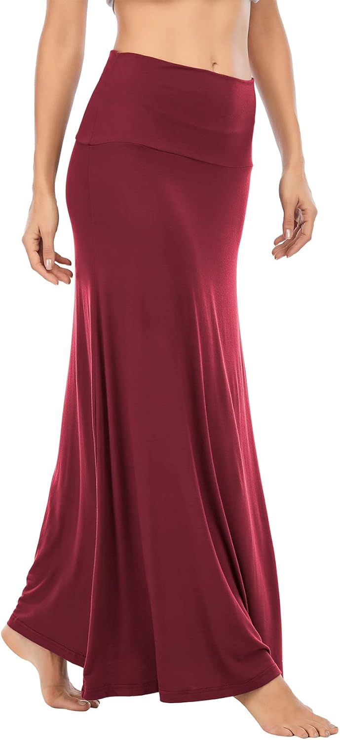 Durio Rock Maxirock Lang Damen Rock Weich Sommerrock Elegant Freizeitrock mit Hohem Bund Elastisch S